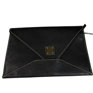 New Dooney‎ & Bourke Envelope Slim Leather Wallet Black Organizer Clutch 9x6